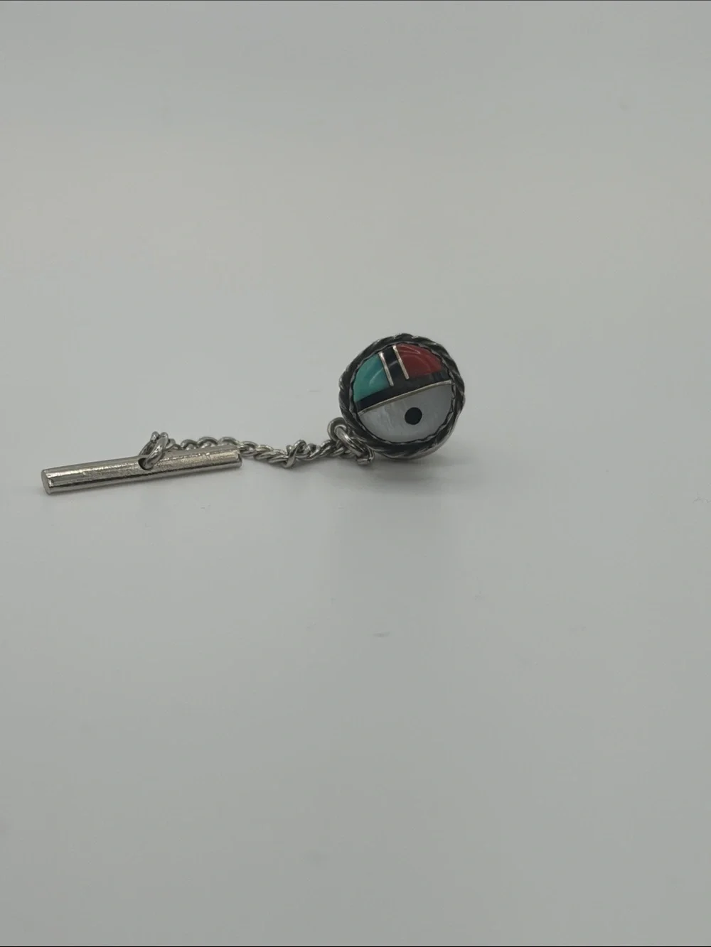 Vintage Sterling Silver 925 Native American  Zuni Sunface tie tack pin